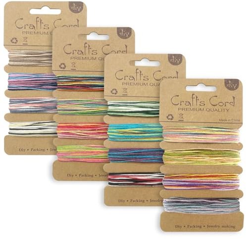 Thatyro 16 Colors Waxed Hemp Cord 1mm, 4 Cards Flax String Colored, 80 Yards Wax Coated Thread, Colorful Twine for Jewelry Bracelet Making Handmade Craft (17-20)