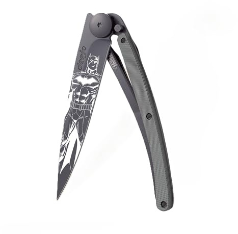 deejo 37g - Aluminium dunkelgrau/The Batman - Edelstahlmesser - Outdoormesser - Campingmesser - Messer -