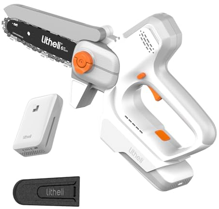 Litheli Mini Akku Kettensäge 20V, 15 cm Astsäge mit 10.000 mAh Akku, Werkzeuglose Kettenspannung,Doppel-Sicherheitsverriegelung, für Garten, Äste & Holzschnitt