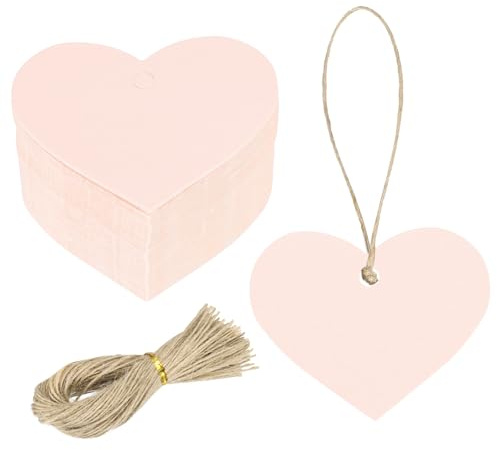 QUARKZMAN 200Pcs Etiquetas De Regalo De Papel Kraft Con Cuerda, 2.2 x 2.6 Pulgadas Etiquetas Colgantes En Blanco En Forma De Corazón Etiquetas De Papel Etiquetas De Regalo Rosadas