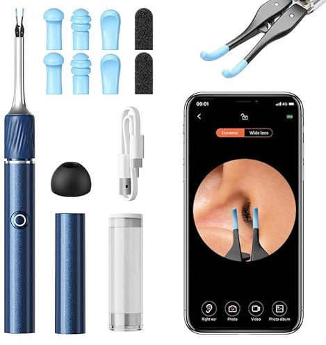Qimic Otoscopio, Pulisci Orecchie con Telecamera 1080P, Endoscopio per Orecchio con WIFI, Pulizia Orecchie con Pinzette, Pulitore Orecchie Otoscopio per iPhone, iPad e Android