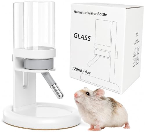 Marchul Hamster Water Bottle for Glass Tank, 120ml Glass Water Bottle with Adjustable Stand Holder, No Drip Leak Proof Drinking Bottle for Hamsters Guinea Pigs Gerbils and Small Animals, White