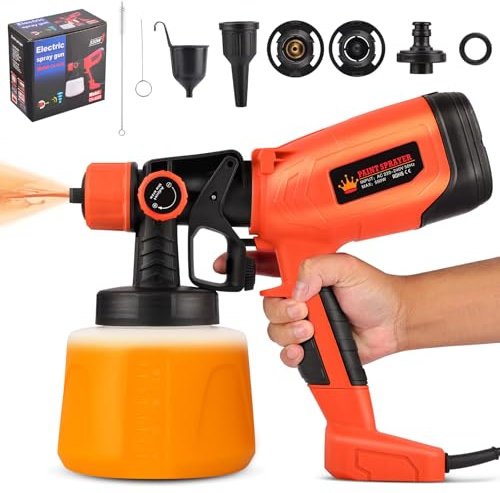 Paint Sprayer Electric - 650W HVLP Spray Gun with 1400ml Large Cup & 4 Copper Nozzles for Walls, Ceilings, Fences, Furniture - Easy Clean Paint Sprayer for Home DIY, Garden Shed, Outdoor Projects