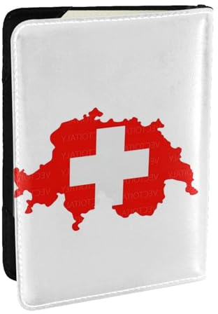 EdWal Reisepasshülle mit Schweizer Flagge, Kartenfach, Leder, Reisepasshülle, für Damen, Herren, Familienausweis, Reisen, Schwarz , Einheitsgröße