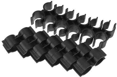 BUGUUYO 12pcs 25mm Plastic Double Port Pipe Clips and Pipe Clip Fasteners for Warehouse Shelf Linking, Chain Link Fence Panel Clamps, Black Double Tube Clamps
