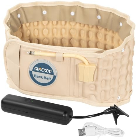 GINEKOO Decompression Back Belt with Electric Pump for Lumbar Support and Lower Back Pain Relief, Back Reliever Inflatable Back Brace for Men Women Fits 29-49 Waist, Beige