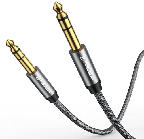 POSUGEAR Cavo Chitarra Elettrica 0.5M, Professionale Cavo Jack 6.35mm a 6.35mm Nylon Placcati Oro 1/4 Cavo Jack Chitarra per Strumenti, Basso Elettrico, Tastiera, Amplificatore, Mixer Audio