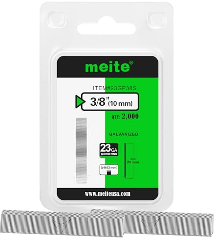 meite Clavos Pin 23GA Sin Cabeza 10 mm, 2.000 Unidades, Clavos Galvanizados Calibre 23 de 0,6 mm, Clavos para Pistola de Pines, Carpintería, Molduras y Marcos