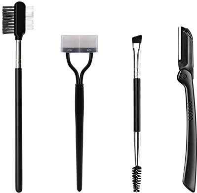 4Pcs Kit de Sourcils,Brosse Sourcil, Peigne à Cils en Acier Inoxydable,SéParateur De Cils En Acier Inoxydable,avec une tondeuse à sourcils pliable