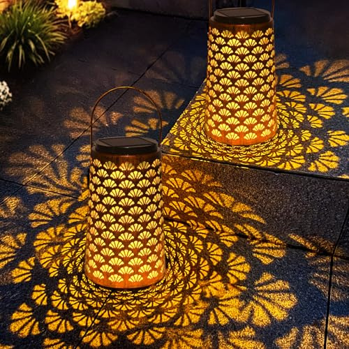 OUSFOT Lanterne Solari da Esterno 2 Pezzi, Due Modalità di Illuminazione Lanterne Solari da Giardino, Impermeabile Luci solare per Terrazza, Patio, Tavolo, Festa, Decorazione Orientale della Casa