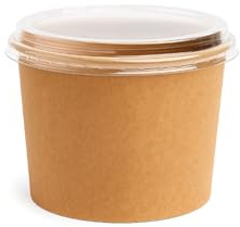 Pots Alimentaires Kraft avec Couvercle Transparent – Jetables pour Soupe, Glace, Plats à Emporter – 3 Tailles – Lot de 50, 100, 500 – Couvercle PP – Diamètre 117 mm (50, 480 ml – 16 oz – Ø117 mm)