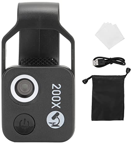 Zerodis 200x Telefon -Taschen Mikroskop, Tragbarer Lupe - auf Taschen -Mikroskop mit LED -Licht CPL -Polarisator für Schmuck Jadestone Inspektion (Black)