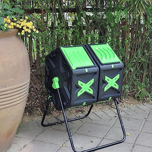 Composteur de jardin rotatif à double chambre – Compostage rapide pour sol fertile, solution efficace de recyclage des déchets extérieurs