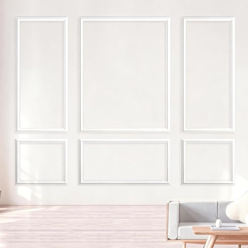 6 Sets Pre-Cut Wall Panel Molding Kit, Ready to Assemble, 3 Top 3 Bottom Frame, Pre-Cut Wainscoting Panels Peel and Stick Wall Moulding for Home Decoration Bedroom Decor Home DIY(No Adhesive Backing)