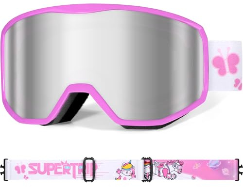 Supertrip Maschera da Sci Bambino, Occhiali da Sci snowboard Anti 400UV Anti Nebbia per bambini e bambine dai 6 ai 14 anni, maschera da snowboard compatibili con i caschi