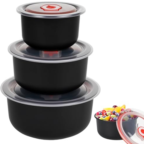 YYTECH 3er Set Mikrowellengeschirr mit Deckel, Mikrowellengeschirr Frischhaltedosen 300/500/900ML, mikrowellengeschirrs zum aufwärmen für Spülmaschine, Mikrowelle, Backofen, Kühlschrank(Schwarz)