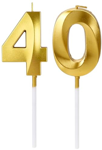 Hopzab 40th Birthday Candles,Gold Number 40 Happy Birthday Cake Topper Decorations,3D Digital Cake Candles for Wedding Anniversary Party Supplies
