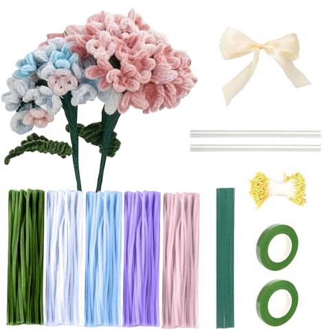 LEBKFT 400 scovolini per fiori artigianali, kit fai da te con steli di ciniglia, bastoncini pelosi e fili floreali, kit per fai da te, fiori e decorazioni per la casa (serie cinque colori)