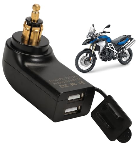 LDLRevX Adaptador Cargador Motocicleta USB Puertos, para Modelos BMW F800gs, F650gs Y F700gs Conector Carga Rápida Adaptador Toma Tapa Goma Impermeable, 12-24 V CC, 2.4 A, para F1200gs RT