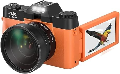SXYGYWA 16X Vintage 48MP 4K Cámara Digital Videocámara Retro 3 180 ° Flip Screen Fotografía for Selfie Macro Lente Gran Angular Imágenes Nítidas Detalladas(64G TF Card,Only Camera)