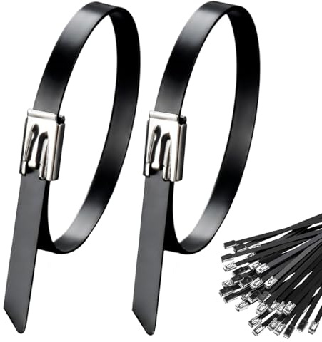 30 Pcs Black Metal Cable Wrap Ties, Heavy Duty Self-Locking Stainless Steel Zip Cable Toes for Exhaust Heat Winding,Repairing Cages,Fence (5.6 X 200 mm)