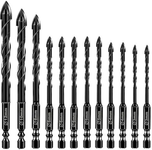 YunBey 12Pcs Carbide Drill Bits Set, Hex Shank for Multi-Material
