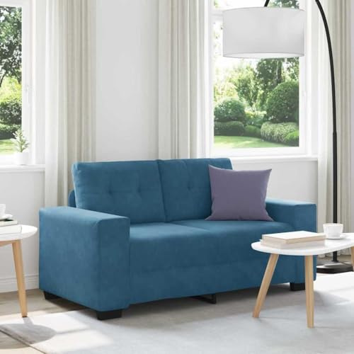 Tonture Zweisitzer-Sofa, Blau Samt, 160 cm, mit Kissen, gemütliche Couch für Wohnzimmer, Schlafzimmer, Bequeme Lounge für Erwachsene
