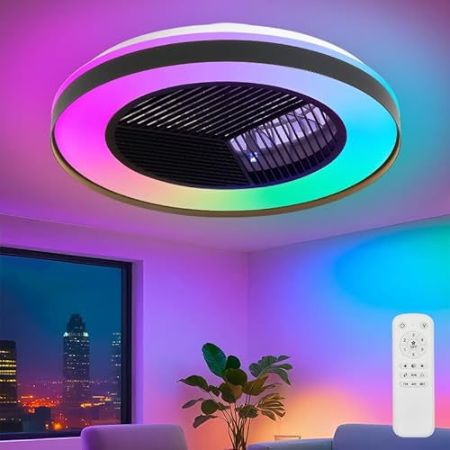 RLMIEL RGB Ceiling Fan,Reversible Ceiling Fans with Lights and Remote,3000K-6500K Dimmable Quiet Ceiling Fan Light,Modern LED Fan Lights Ceiling for Bedroom Living Room