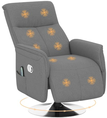 HOMCOM Sillón Relax Reclinable con Reposapiés 10 Puntos de Masaje Gris | Sillón de Masaje, Giratorio 360°, Mando a Distancia, Butaca Reclinable, para Salón Oficina