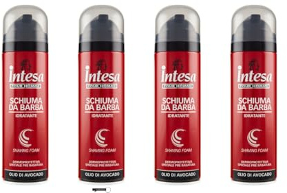 Lot de 4 mousses à raser Intesa pour homme à l'huile d'avocat, hydratantes, 300 ml, porte-clés Italy Shop Service gratuit