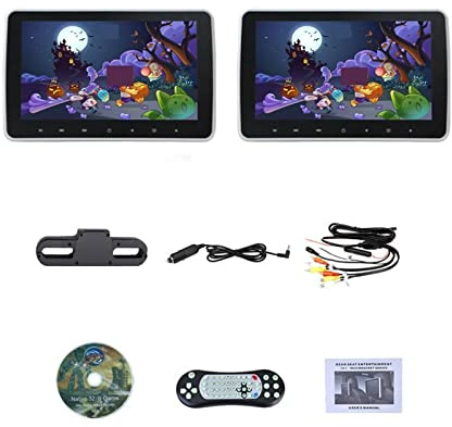 Lettore DVD Lettori video for auto da 10,1 pollici Portatile MP5 Schermo LCD Poggiatesta Pulsante a sfioramento Monitor gioco USB SD FM Altoparlante IR Viaggi in famiglia(2 DVD Player Monitor)