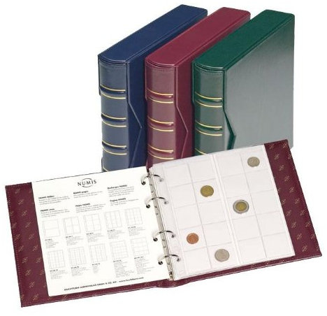 Münzalbum NUMIS, im Classic Design inkl. Schutzkassette, 5 diverse Hüllen, rot