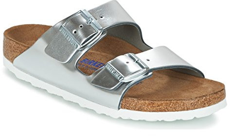 Birkenstock Classic 1005961 Arizona Leder Softfootbed, Damen Pantoletten, Silber (Metallic Silver), 37 EU (4.5 UK)
