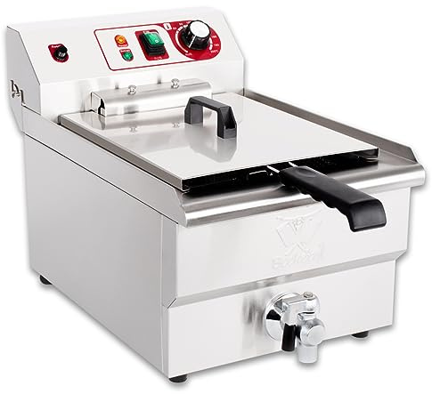 Beeketal 'BWF-131' Profi Gastronomie Kaltzonen Fritteuse (13l Volumen für max. 8,5l Öl) Gastro Imbis Friteuse mit Ein/Aus Schalter, Doppelheizspirale und Fettablaufhahn - 400V Starkstrom