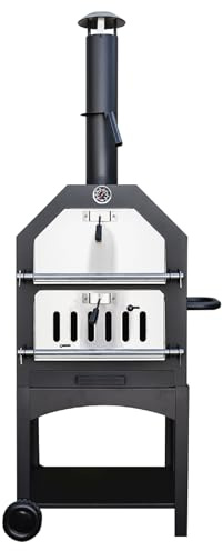 KCT Outdoor Wood Fired Pizza Oven with Stone, Temperature Gauge and Storage Shelf