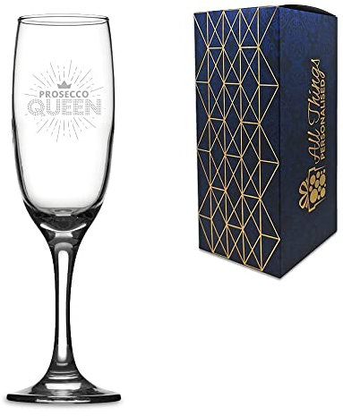 Novelty 7.5oz/210ml Prosecco Champagne Flute - Prosecco Queen - Perfect Prosecco Gift - Optionally Engraved with Your Own Personal Message on The Back.