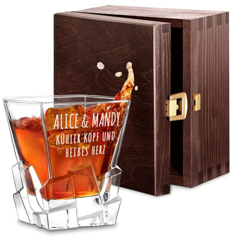 Maverton Whisky Glas mit Gravur - 250ml personalisiert - edles Kristallglas - zum Hochzeitstag - zur Hochzeit - für Paar - Whiskyglas mit luxuriösem Design - Kühl