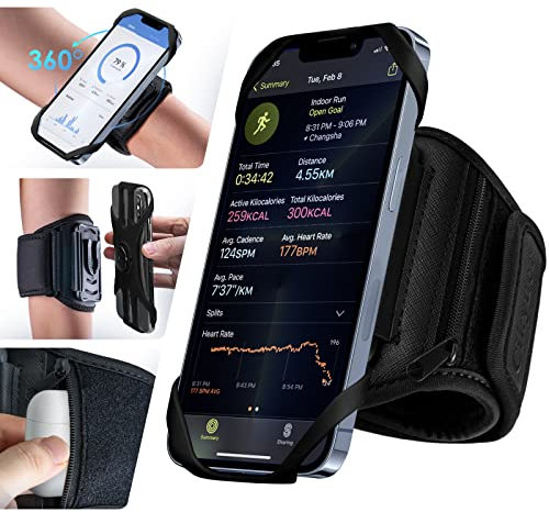 Cikyner Fascia da Braccio Sportiva da Corsa, Supporto per Telefono da Corsa Girevole e Staccabile a 360° con Tasca per Auricolari/Contanti per iPhone 4,5-7 Pllici per Palestra Corsa Escursioni