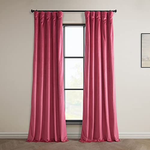 HPD Half Price Drapes Heritage Plush Velvet Curtains 108 Inches Long Room Darkening Curtains for Bedroom & Living Room 50W x 108L, (1 Panel), Dark Pink