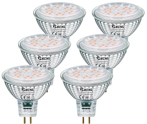 PRCNL GU5.3 LED Lampen 6.5W Warmweiss 3000K Glühbirnen, Ersetzt 50W Halogen, 610Lumen, Nicht Dimmbar Flimmerfrei MR16 Glühbirne, AC/DC 12V, 6er Pack, 38 ° Abstrahlwinkel Reflektorlampen