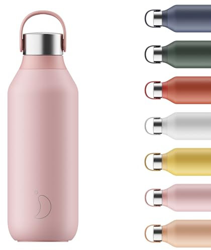 Chilly's Series 2 Water Bottle - Stainless Steel Thermal Bottles with Double Wall Vacuum, Soft Collar & Carry Loop - Blush Pink, 500ml