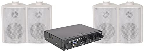 Adastra Background Music System BC3 Package with A22 Amplifier with Matching BC3 Wall Speakers For Hotel, Office, Restaurant Include 10m Speaker Cable I White