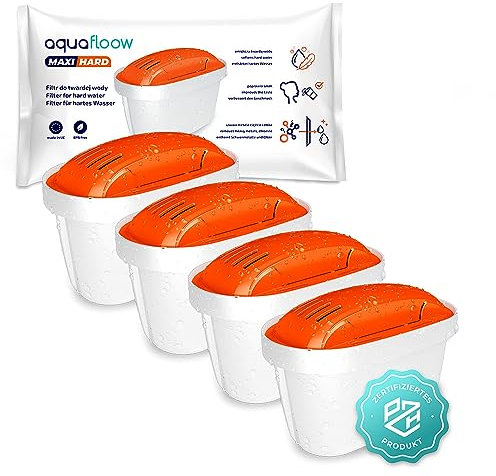 Aquafloow MAXIHARD Cartouche Filtrante pour L’eau 4 Pièces | Filtre de Remplacement Dafi Unimax Aquaphor A5 Brita Maxtra+ Philips AWP212/10 | Réduit du Calcaire, Fluorure, Chlore