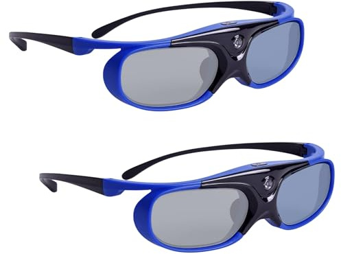 Sintron 2X ST08-DLP 3D Active DLP-Link Glasses Eyewear Rechargeable - 144Hz for 3D-Ready DLP Projectors Including Optoma, BenQ, Acer, Dell, Viewsonic, Vivitek, Sharp, LG, NEC, Mitsubishi (Blue)