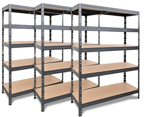 Master Regale 3er-Set Rivet Schwerlastregal mit HDF-Platte 180x120x45cm (HxBxT) 5 Böden 250kg pro Boden anthrazitgrau. Steckregal Metallregal Kellerregal Lagerregal Werkstattregal Garagenregal