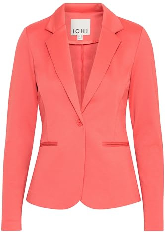 ICHI IHKATE Damen Blazer Jackenblazer Anzugsjacke mit 1-Knopf-Form Stretch Reverskragen Paspeltaschen Slim fit, Größe:M, Farbe:Cranberry (171545)