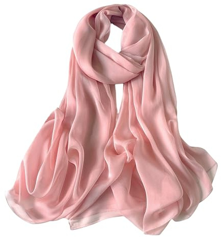 Lina & Lily Foulard en mousseline de soie froissée pour femme - Printemps été - Transparente - Soyeux et léger, rose, taille unique