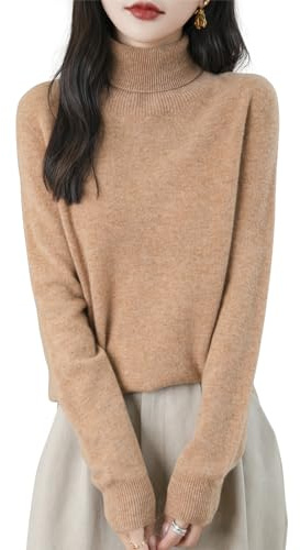Chanyarn Maglione da Donna 100% Lana Merino Collo Alto 2025 Casual a Maniche Lunghe Senza Cuciture Maglia Maglione (Khaki,M)