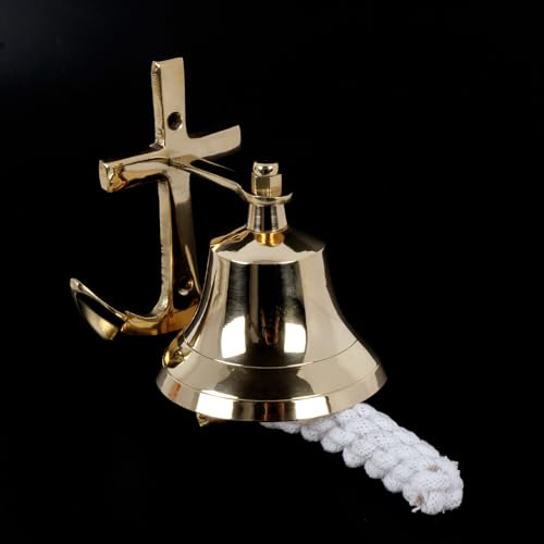 5 Solid Brass Nautical Anchor Bell – Premium Polished Wall Mounted Decorative Ship Bell
