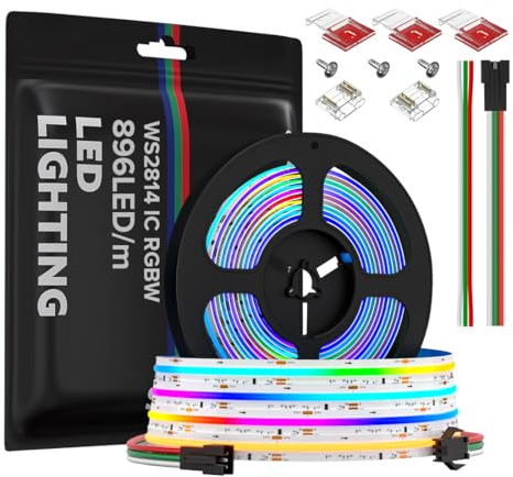 WS2814 RGBW IC FCOB COB LED Streifen 5M 896 LEDs/m Hohe Dichte Licht Strip DC24V 12mm RGB+WW(Warmweiß) Dimmbar Traumfarbe Lichtleiste IP30 Nicht-Wasserdicht für Inneneinrichtung DIY Projekte